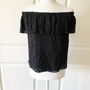 Lucky Brand Embroidered Off Shoulder Ruffle Blouse Top Size Small